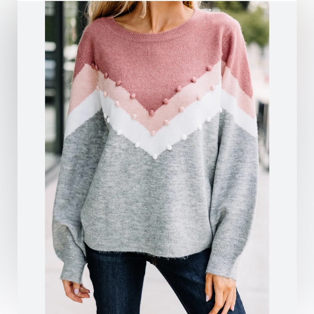 Andre by Unit - Chevron Sweater with Pom Pom detail - Size Medium